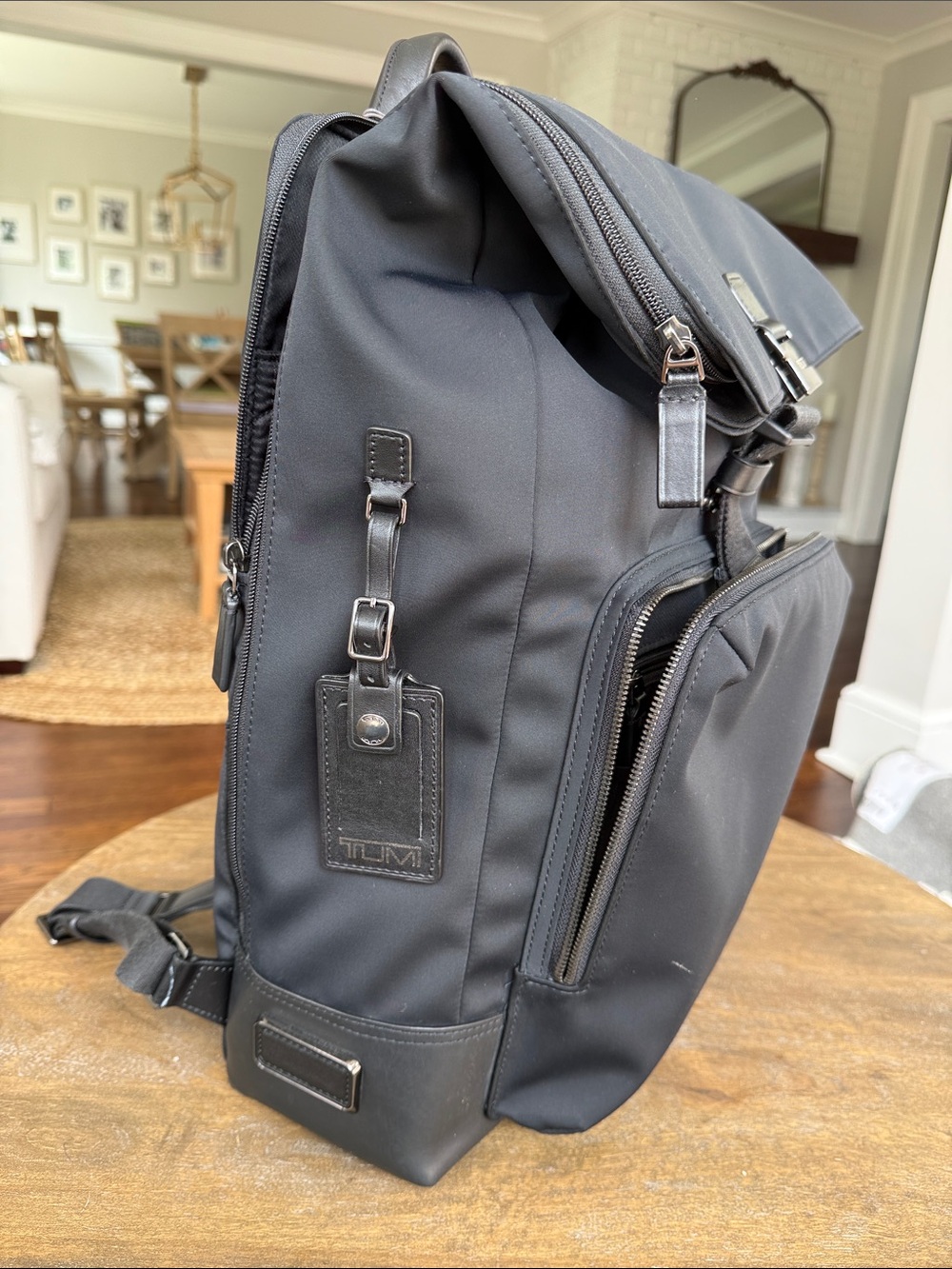 Tumi Black Nylon Roll-Top Backpack with Front Zip Pocket - Picture 10 of 11
